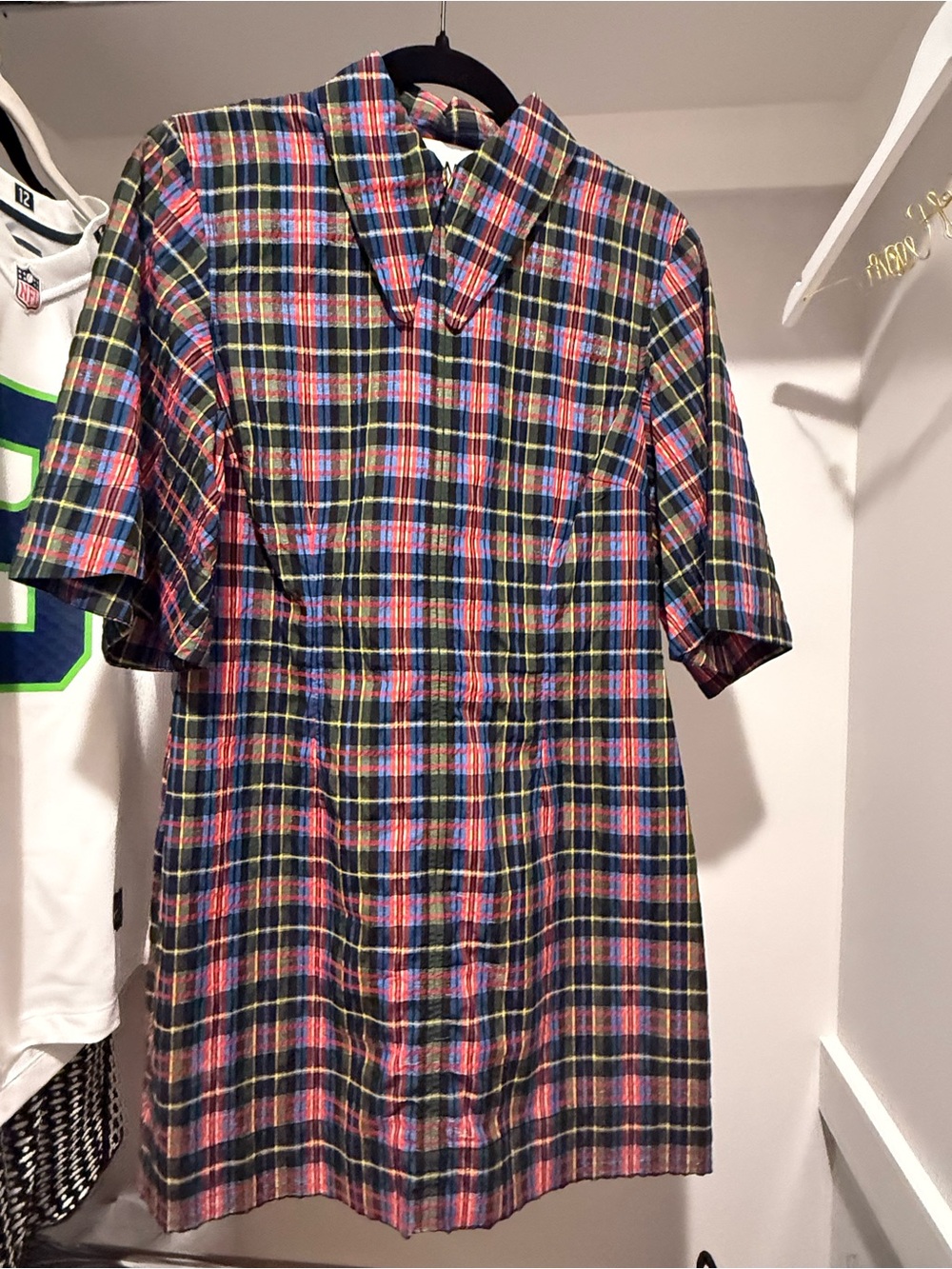 Ganni Multicolor Plaid Button-Down Shirt Dress